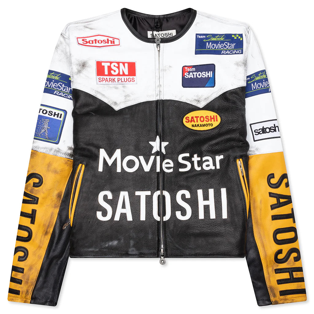 Movie Star Leather Jacket Black White Yellow