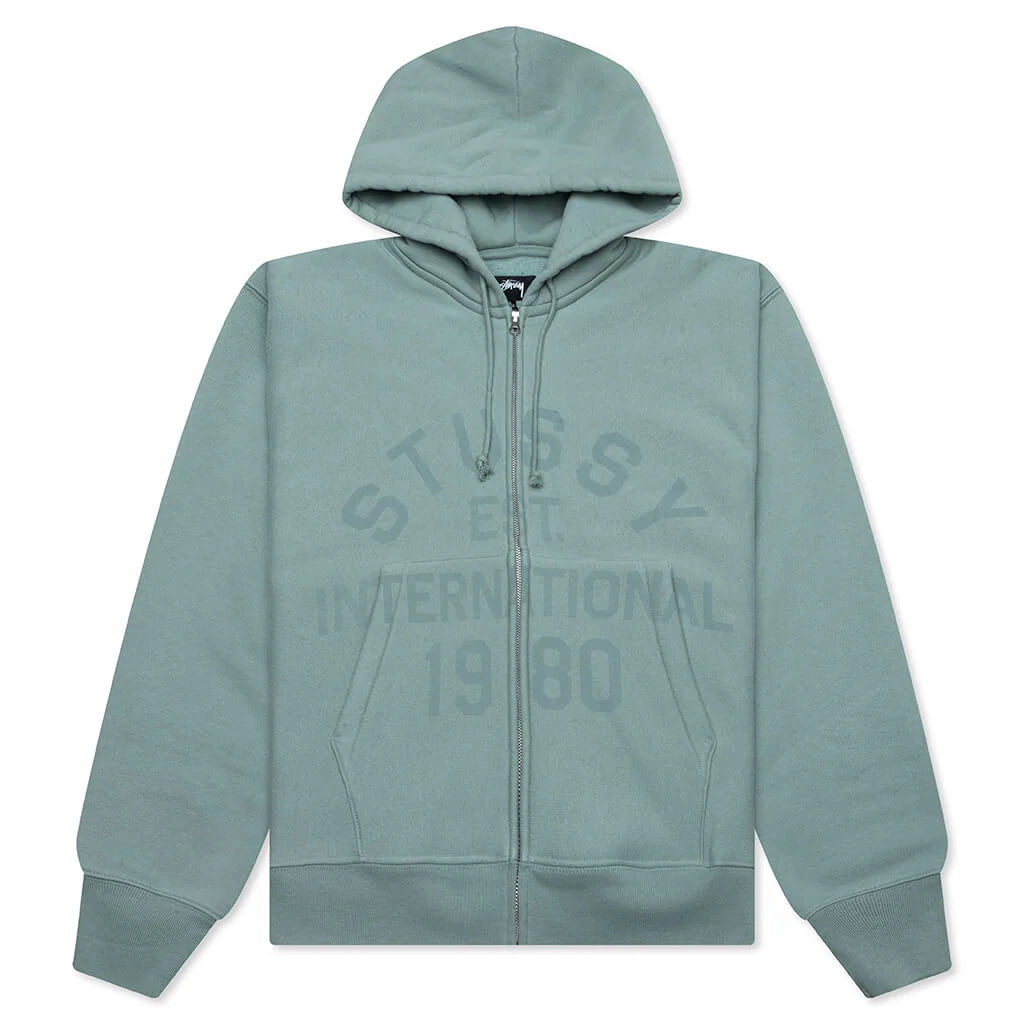 Established Printed Zip Hoodie Grey Green