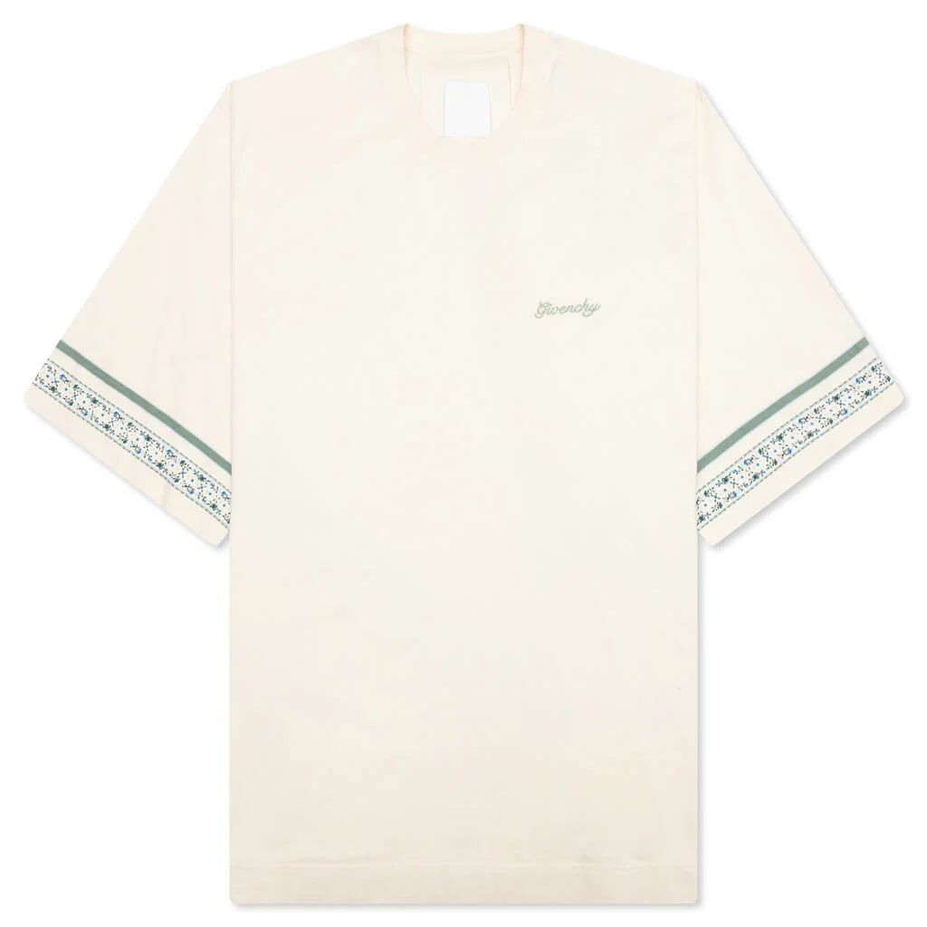 Floral Detail Cotton T Shirt Ivory