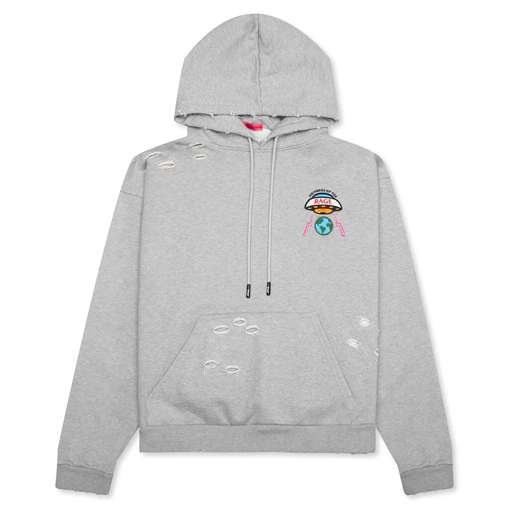 Distressed Hoodie Small Logo Heather Grey