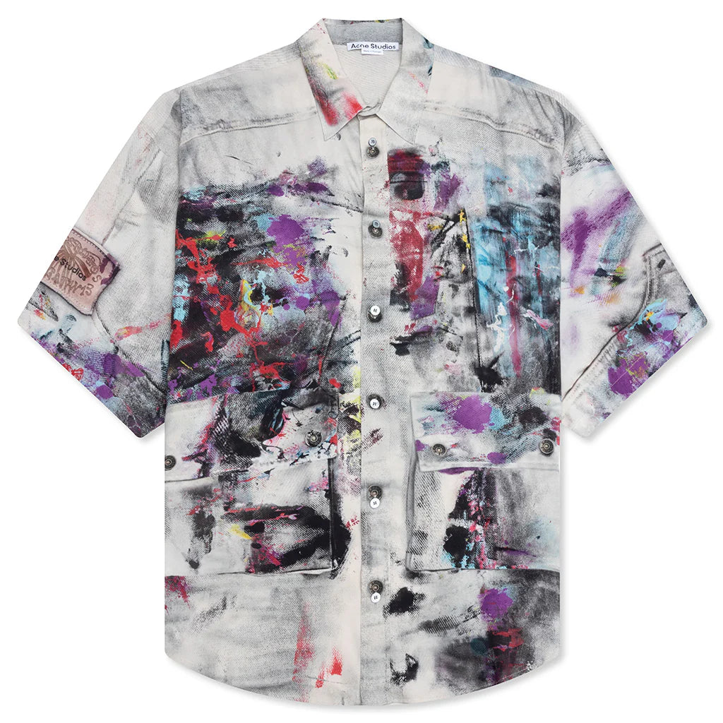 Painted Trompe loeil Print Button Up Shirt White Multicolor