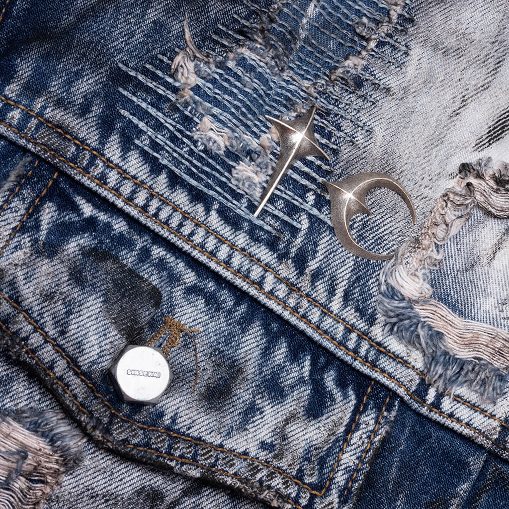 Hard Washed Damaged Denim Jacket Blue