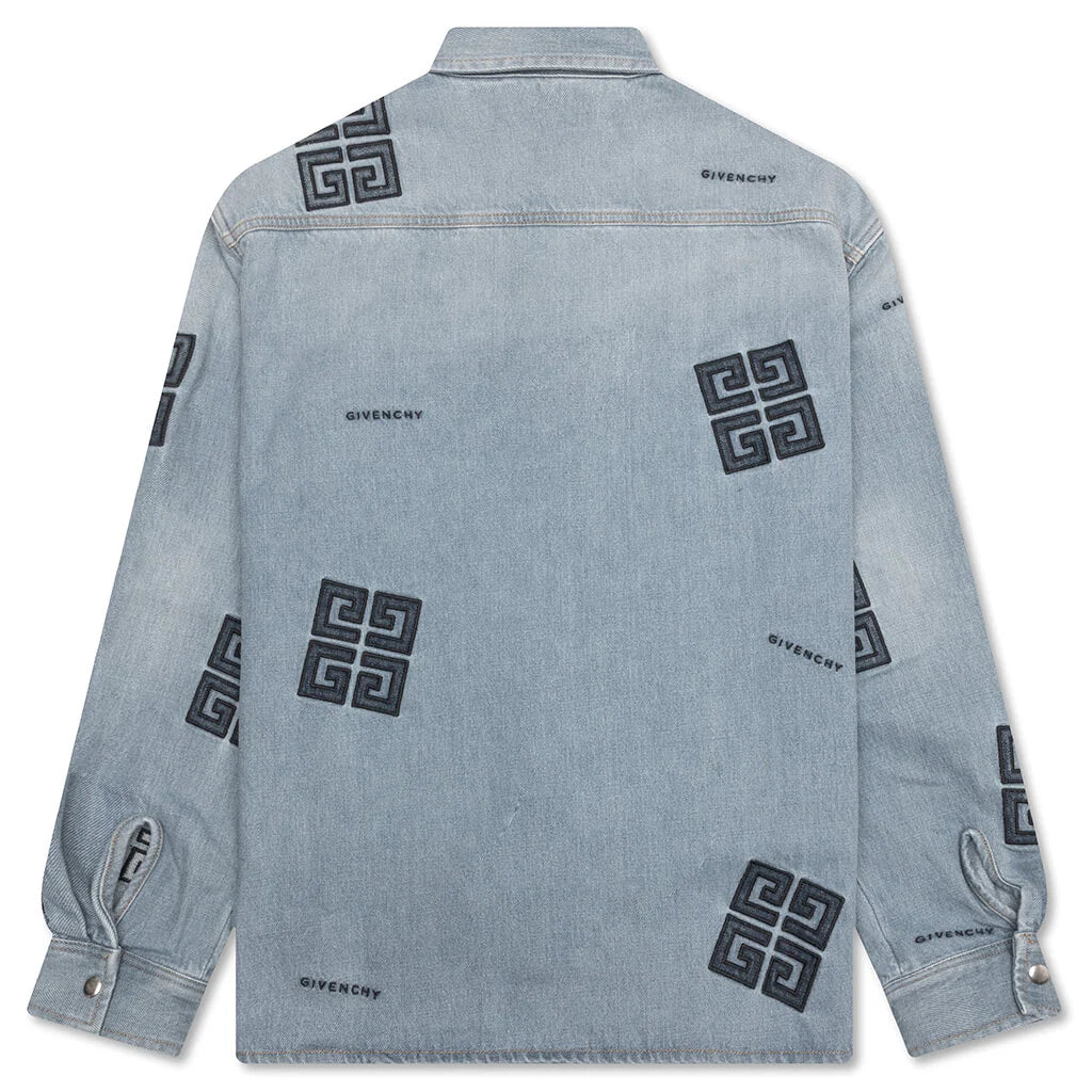 Classic Fit Overshirt w All Over 4G EMB Light Blue