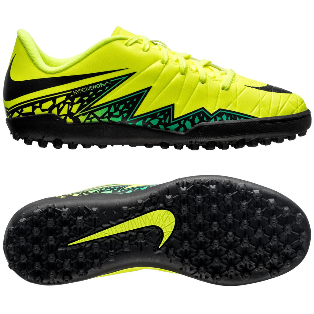 Nike Junior HyperVenom Phelon II TF Tuft Soccer Cleats Volt Black Hyper Turquoise