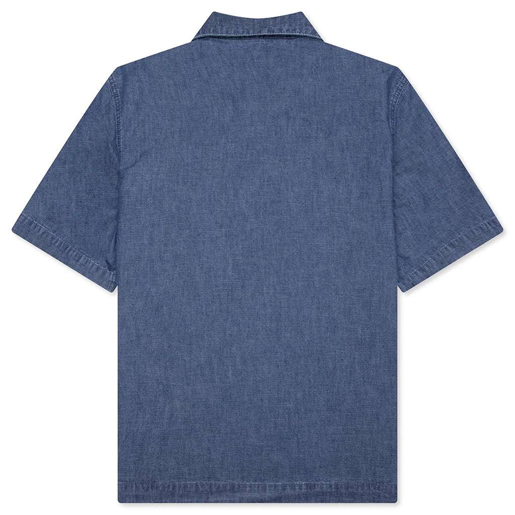 Logo Embroidered Short Sleeve Shirt Denim Blue