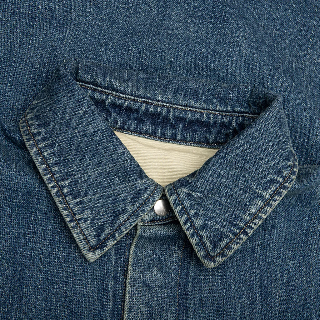 Washed and Bleached Raw Denim Shirt Blue