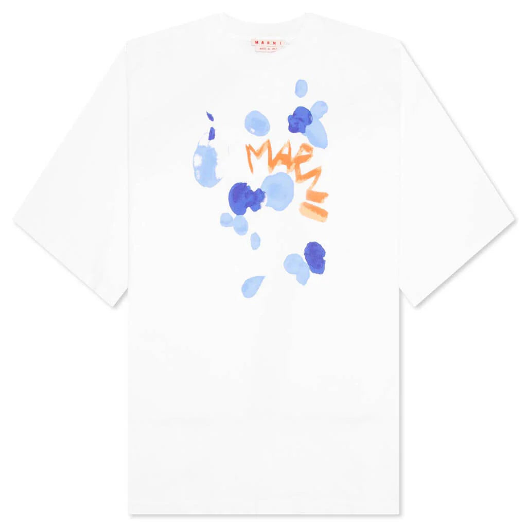 Organic Cotton T Shirt With Marni Dripping Print Lily White