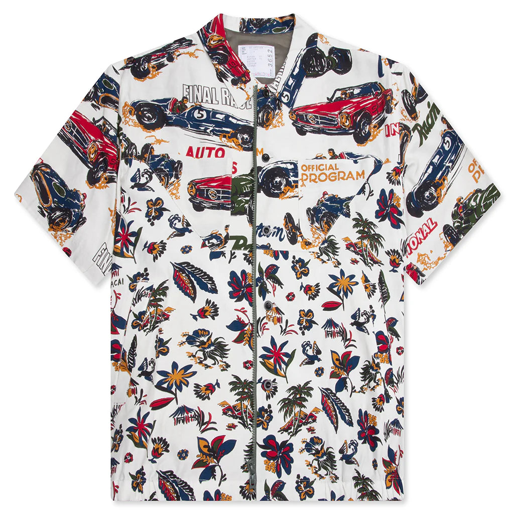 Car Race Tropical Print Shirt Ivory
