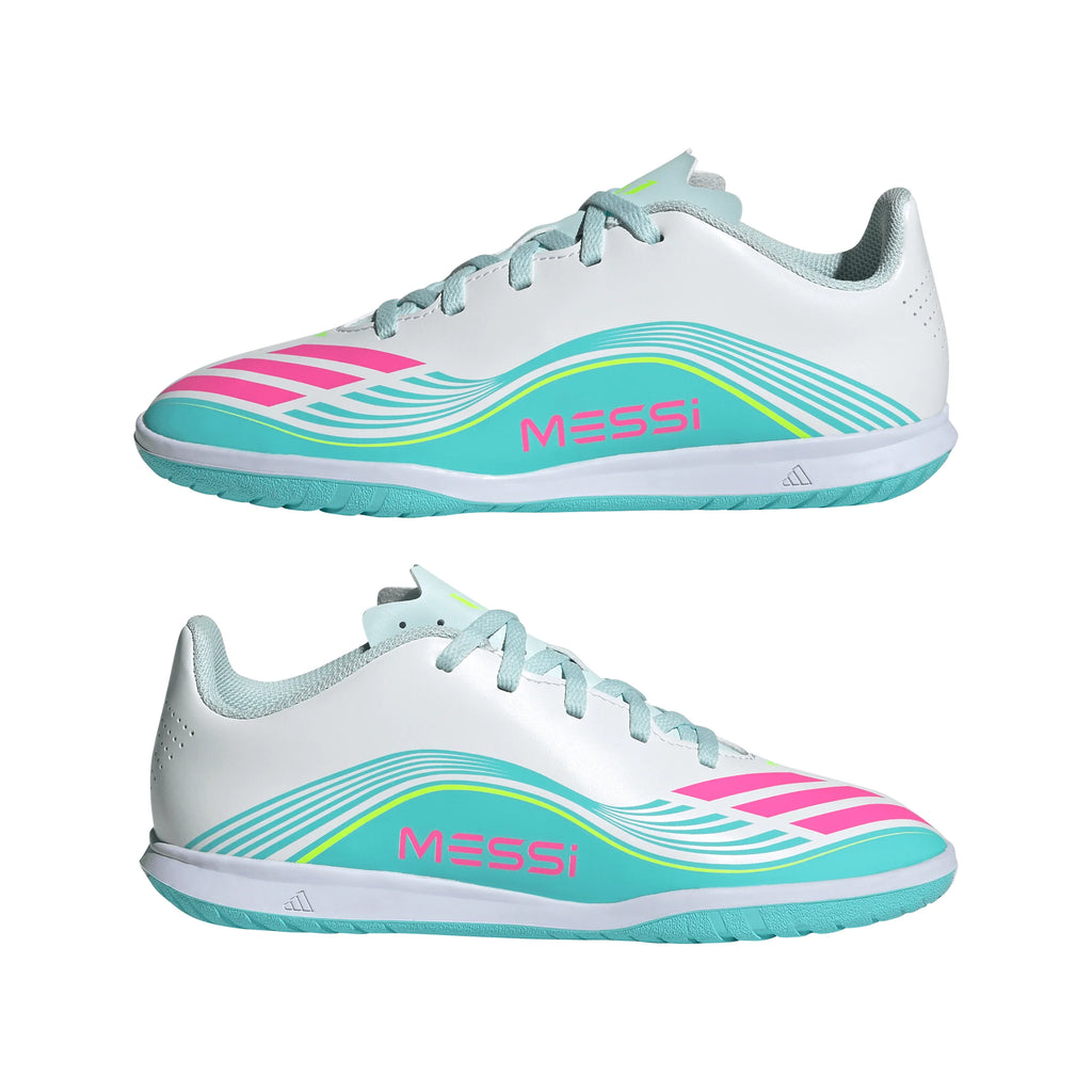 adidas F50 Messi Club IN Indoor Youth Soccer Shoes White Pink Aqua