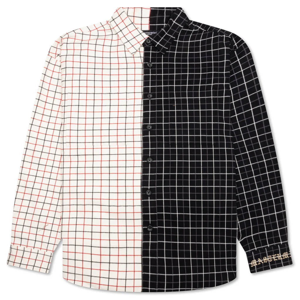 Vertical Split Plaid Shirt Black Plaid