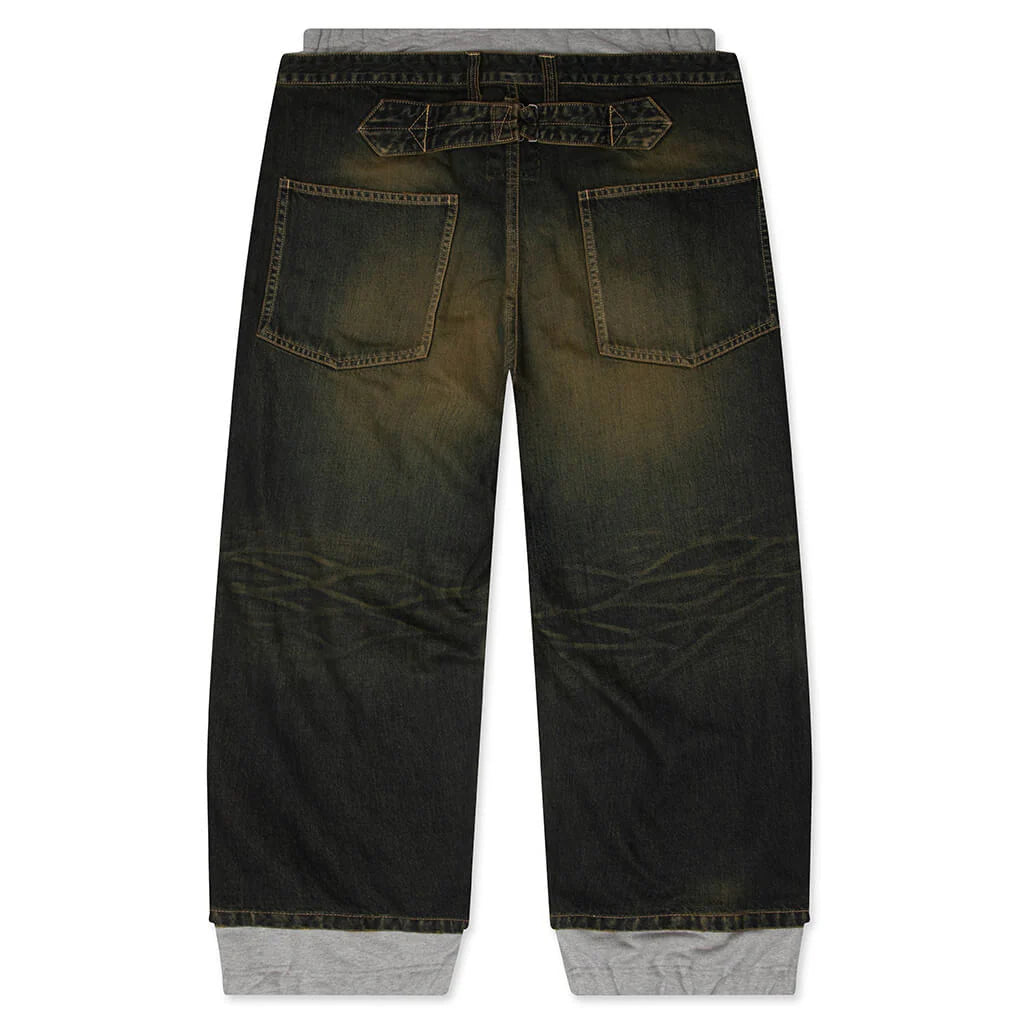 Sweat Pants Combined Denim Pants Indigo
