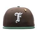 Feature x New Era Old English F Snapback Hat w Pin Walnut Cilantro Green