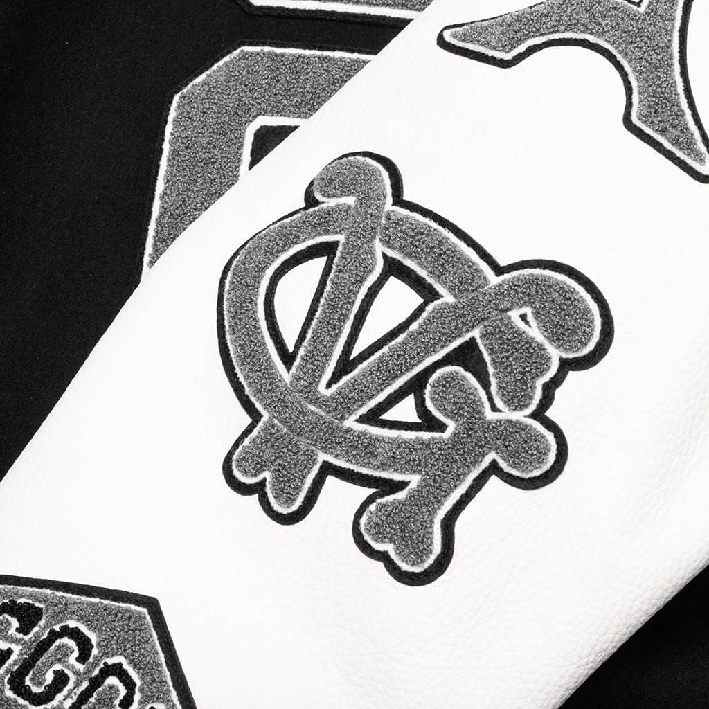 Varsity Bomber Jacket w Patches Black White