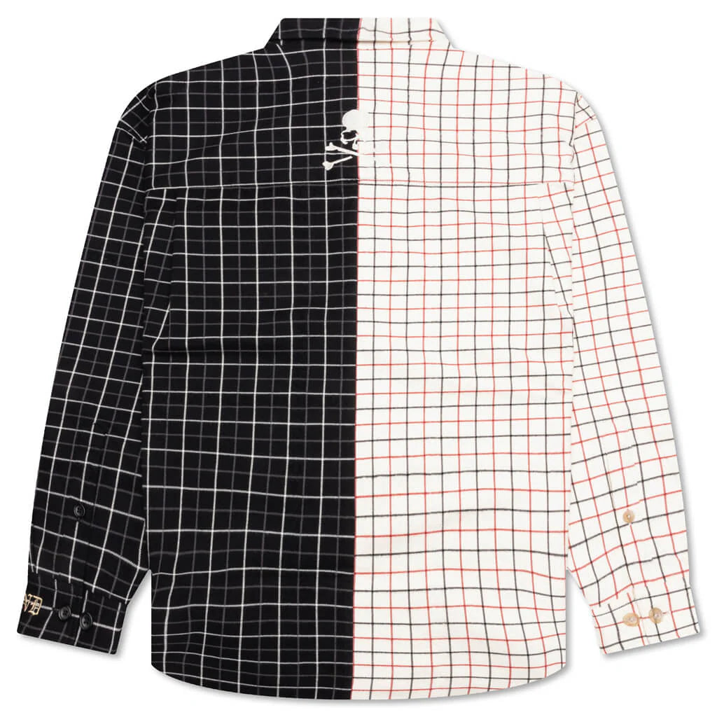 Vertical Split Plaid Shirt Black Plaid
