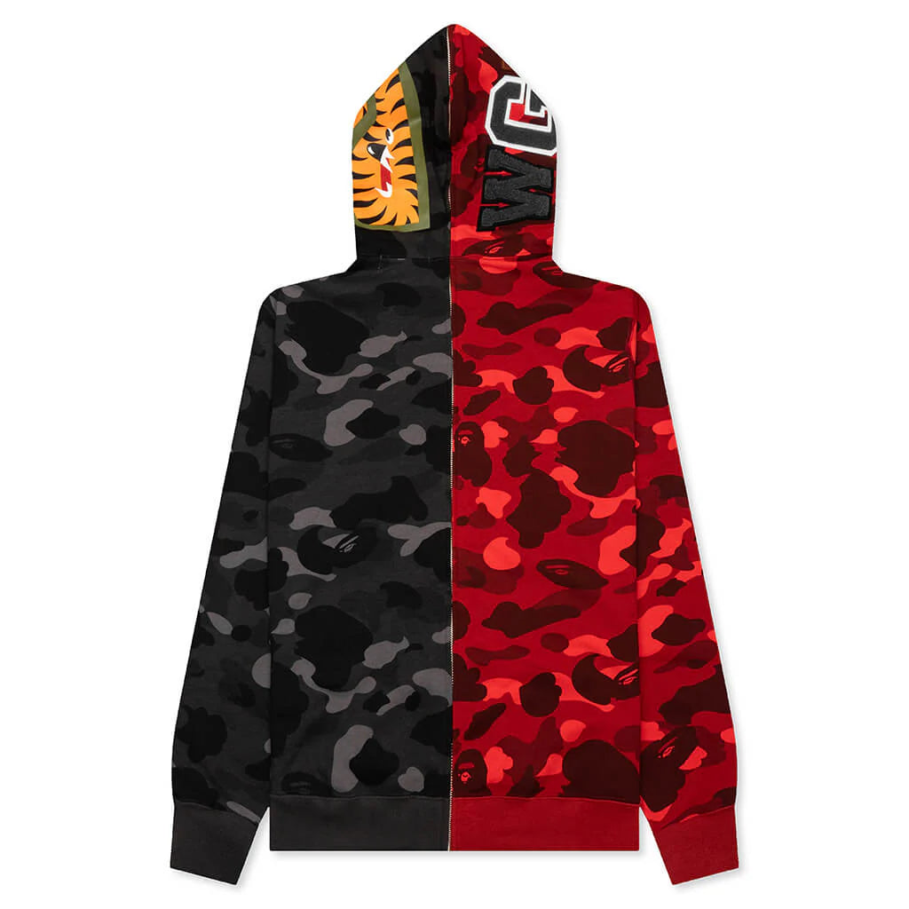 Color Camo Separate Shark Full Zip Hoodie Red Black