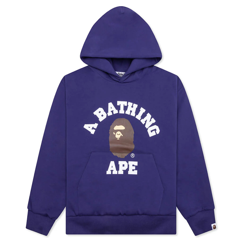 College Puffy Relaxed Fit Pullover Hoodie Blue
