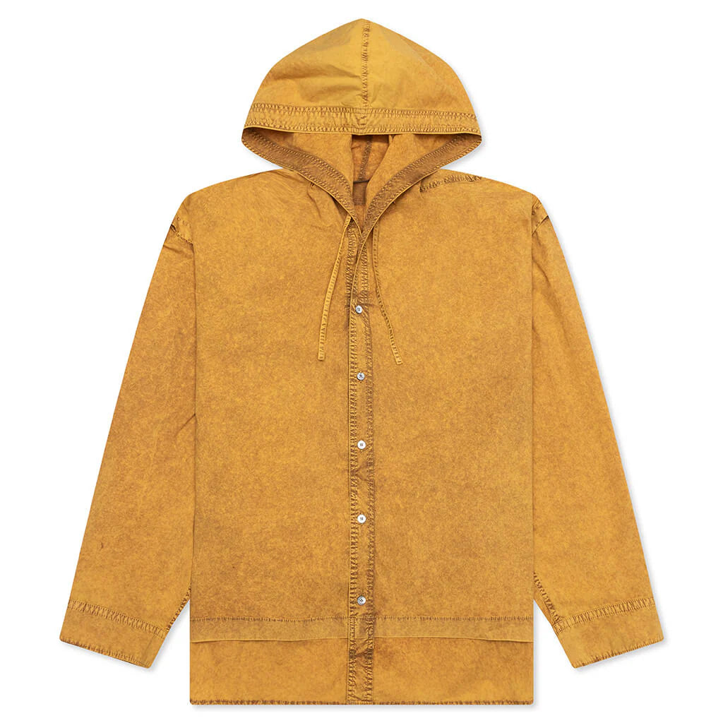 Garment Dyed Hooded Button Up Shirt Fn Mn Shir000861 Yellow Brown
