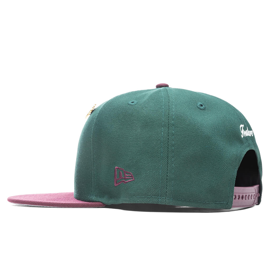 Feature x New Era Old English F Snapback Hat w Pin Dark Green Maroon