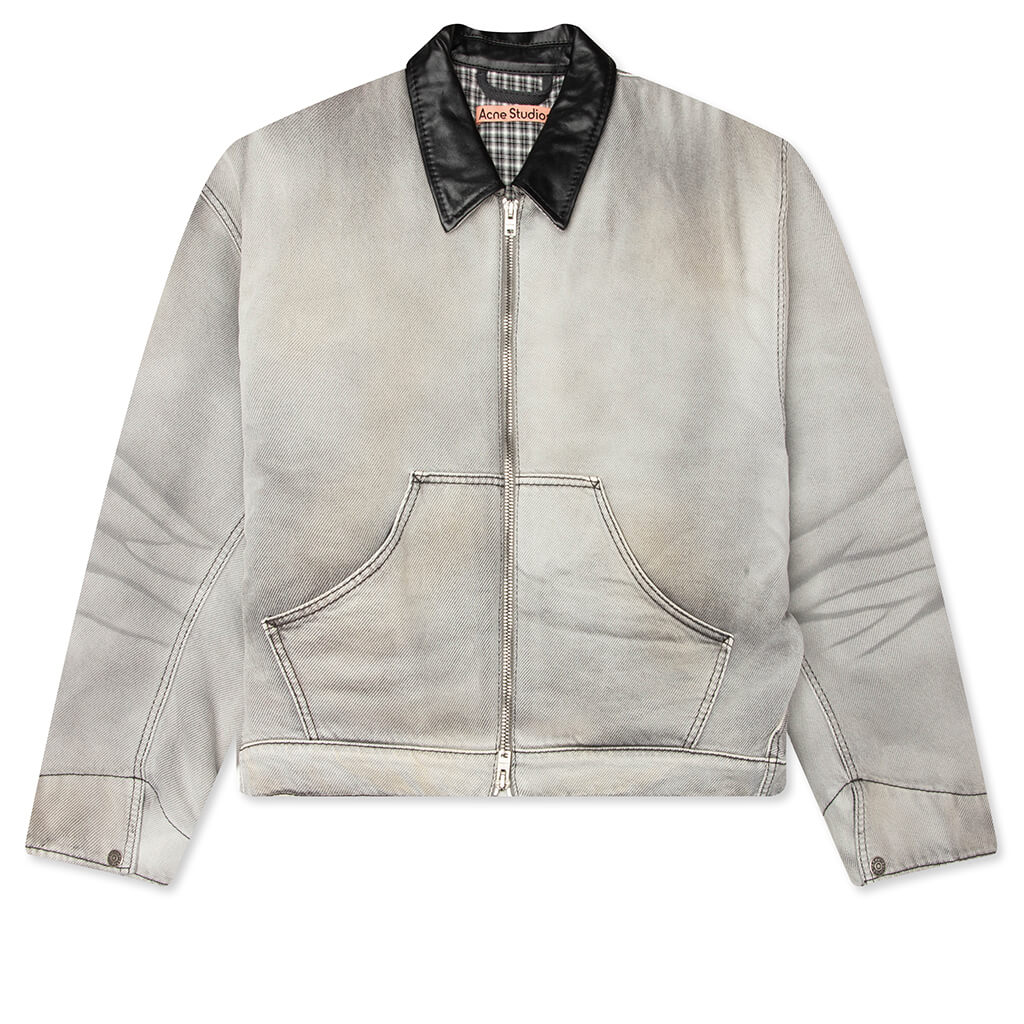 Faded Denim Bomber Jacket White Black