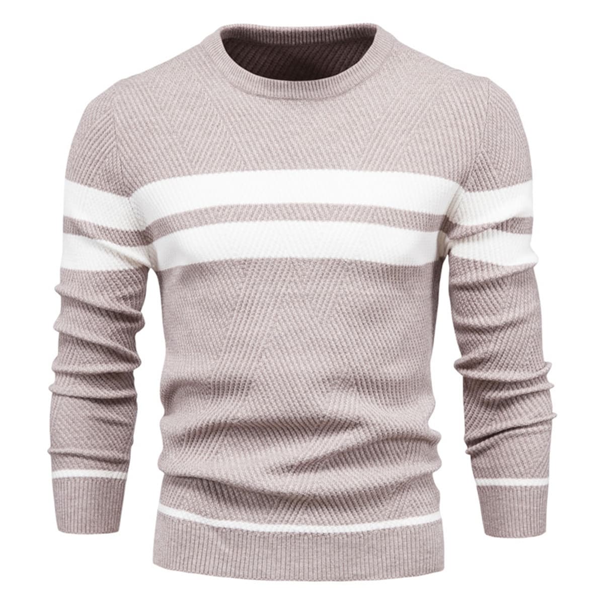 Mens Crew Neck Pullover Striped Sweater