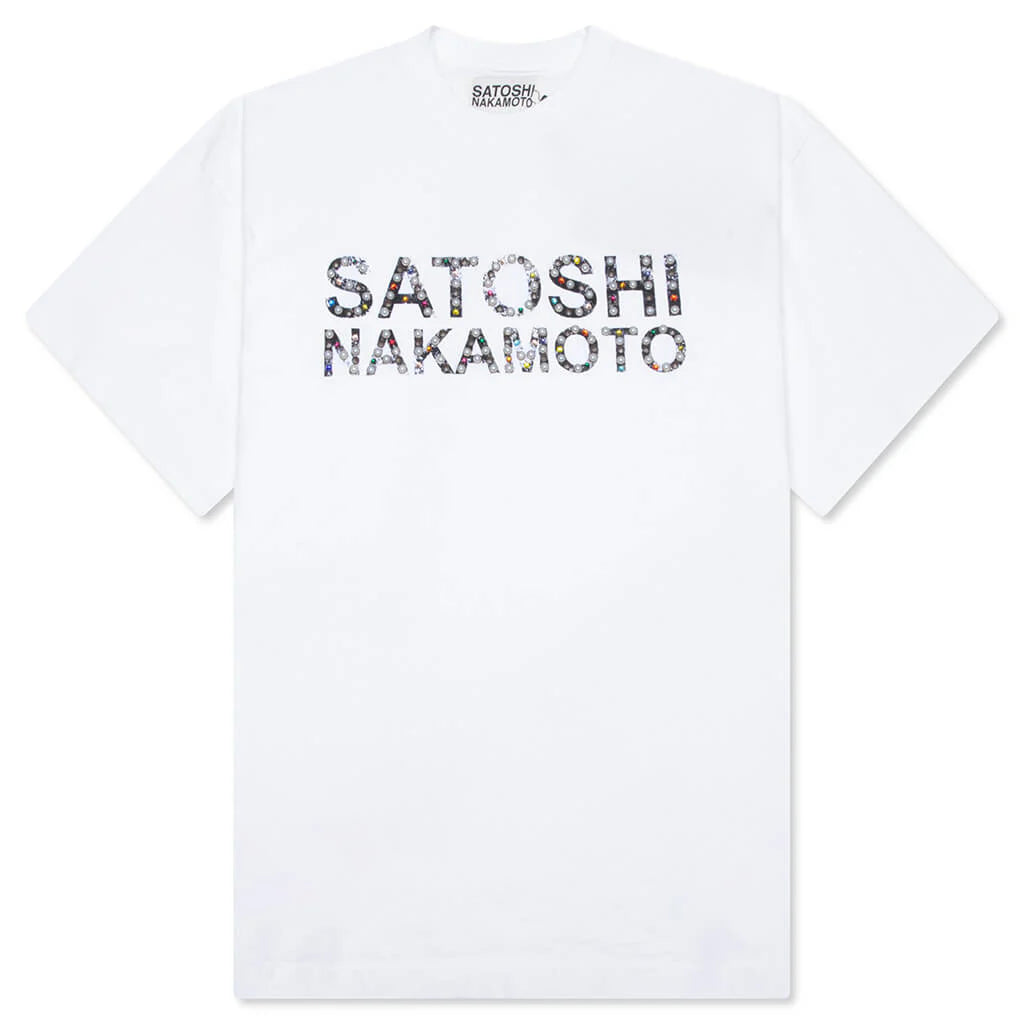 Pearl Studded Logo Tee White