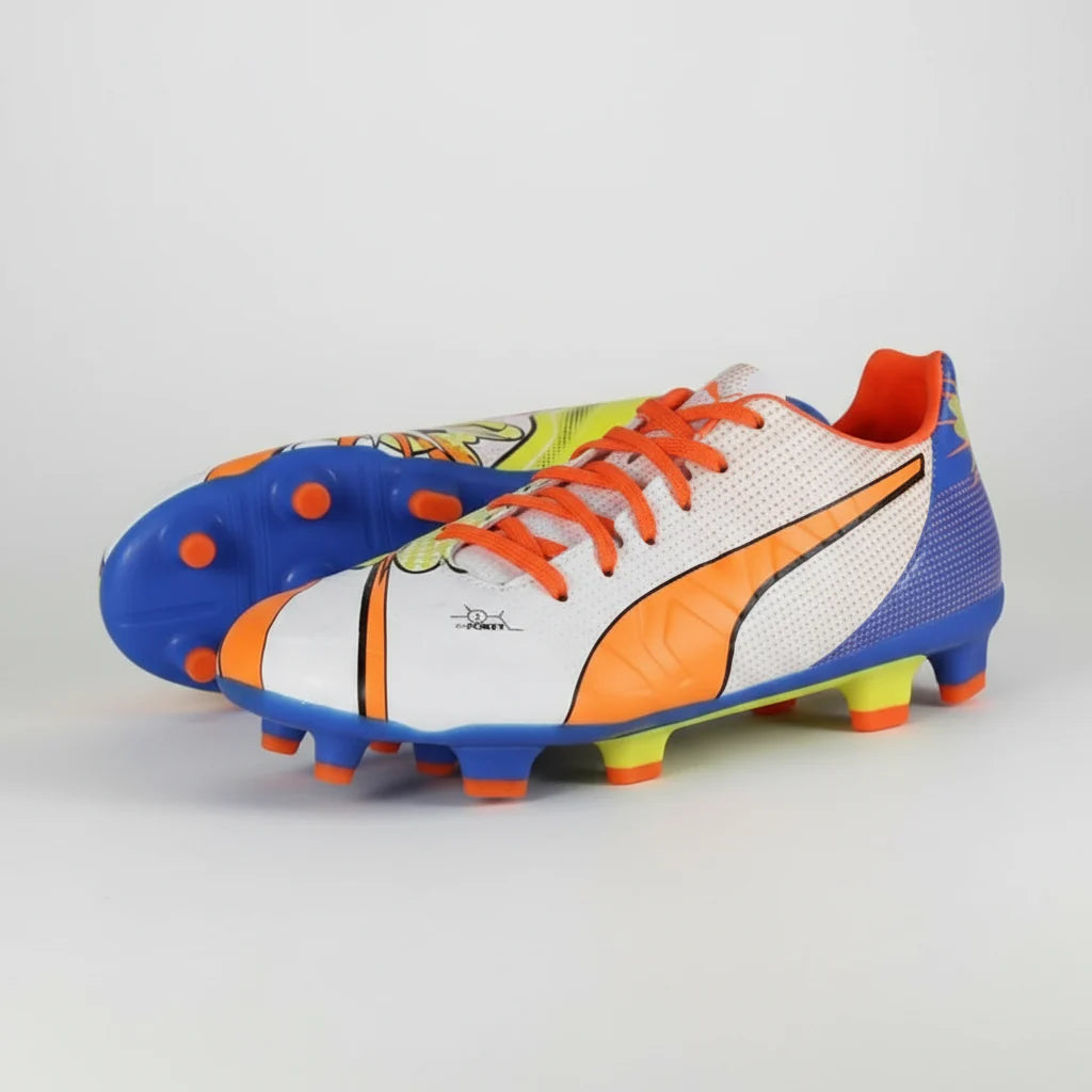 PUMA EvoPOWER 32 Pop FG Jr Firm Ground Youth Soccer Cleats White Orange Blue