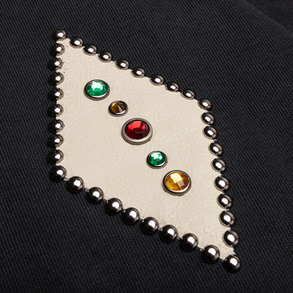 Leather Studded Logo Hoodie Black