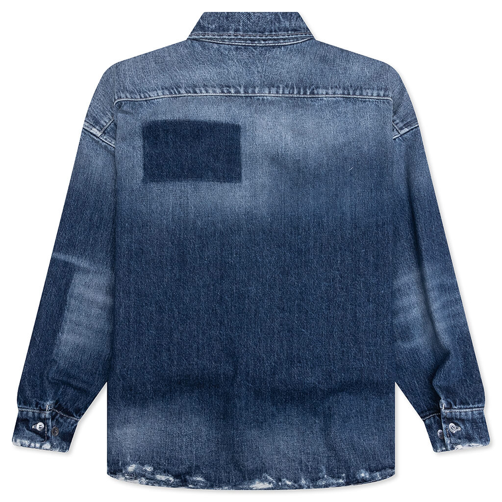 Virgin Wool Shirt With Knitted Patches Deep Blue