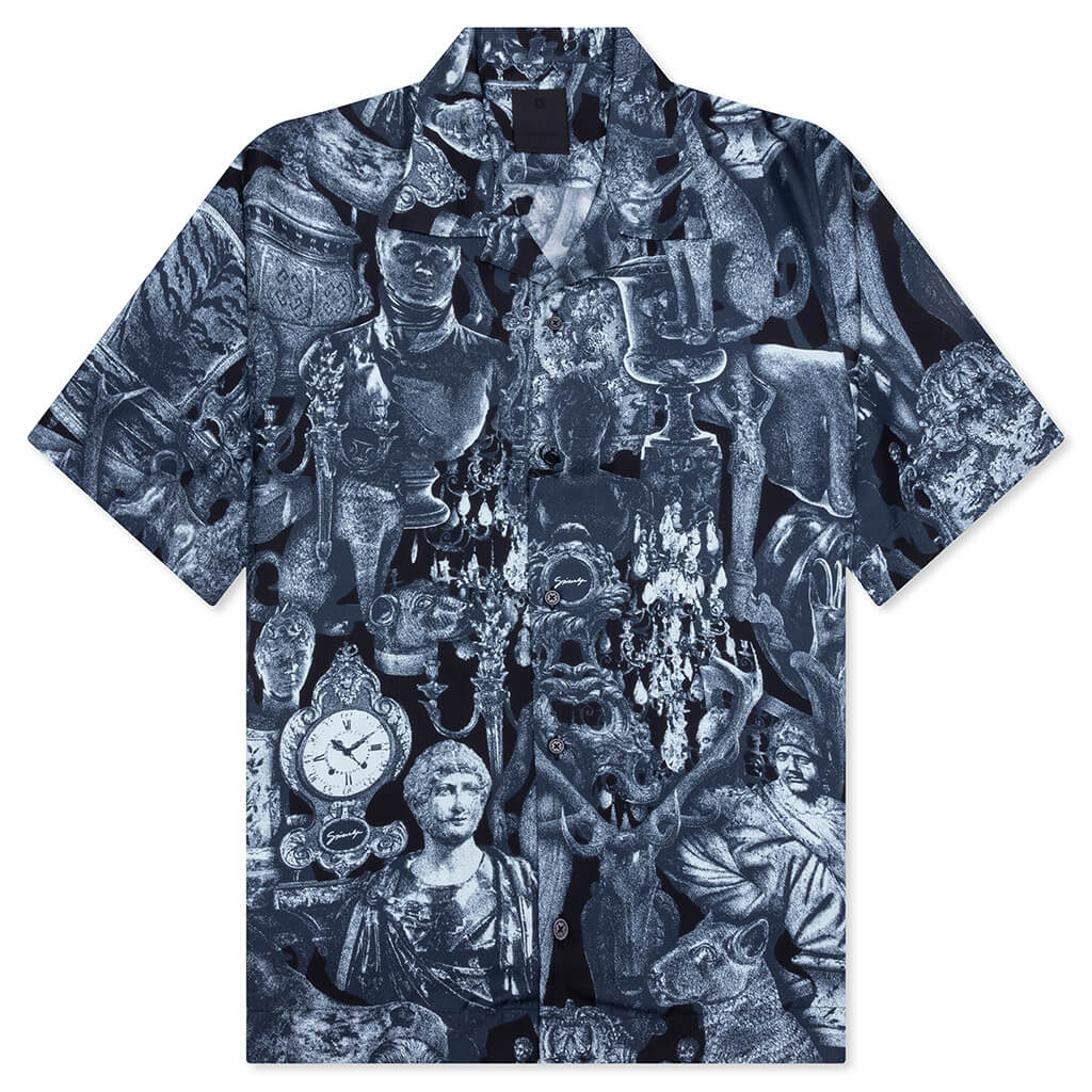 Silk Shirt with Hubert Objects Print Black Navy
