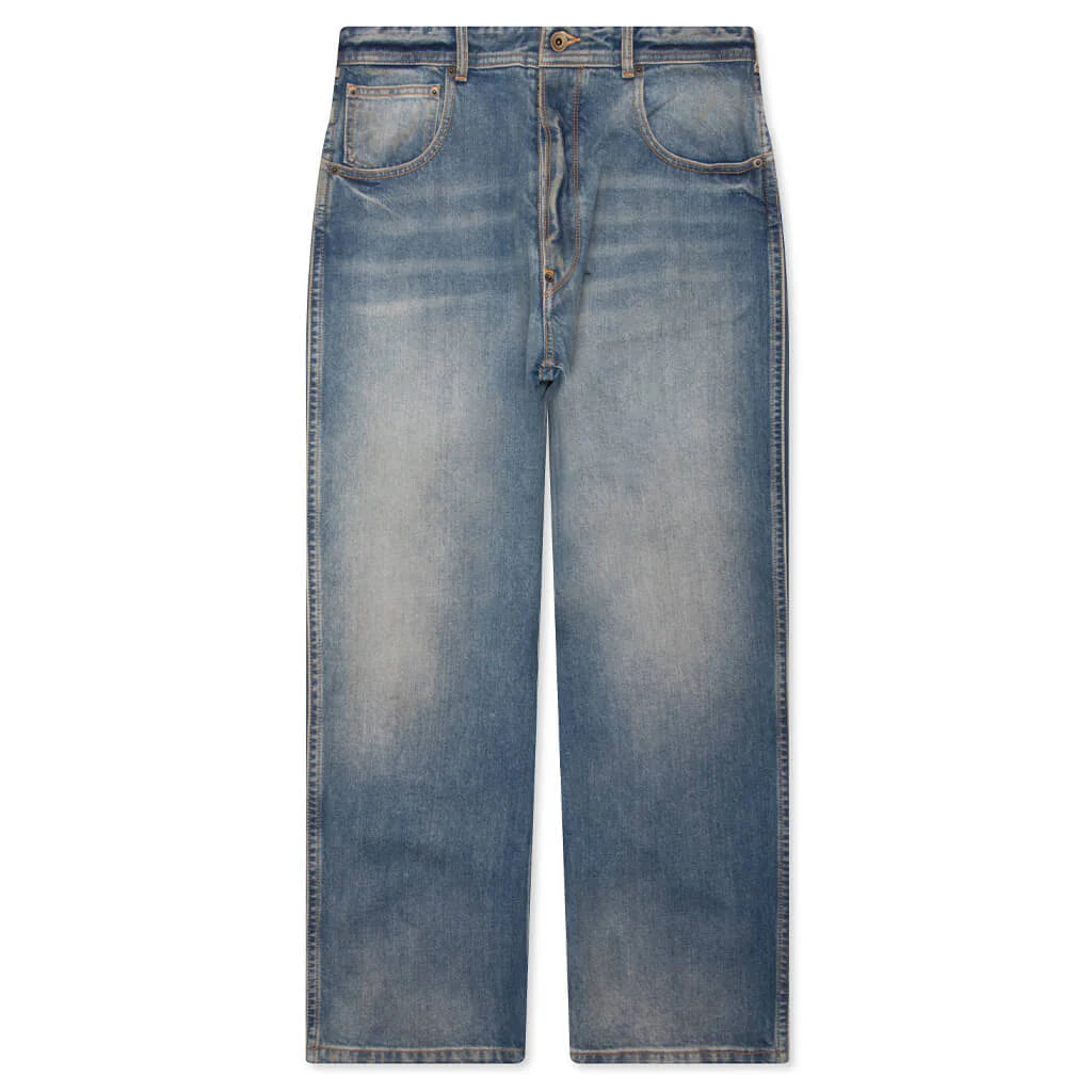 Straight Leg Cropped Jeans Washed Blue