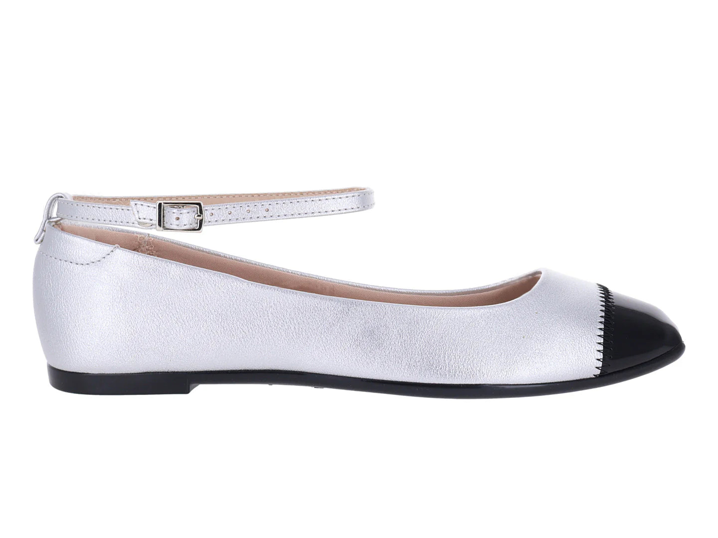 Zapatos Flats Ballerinas Moleca Plata y Negro para Mujer