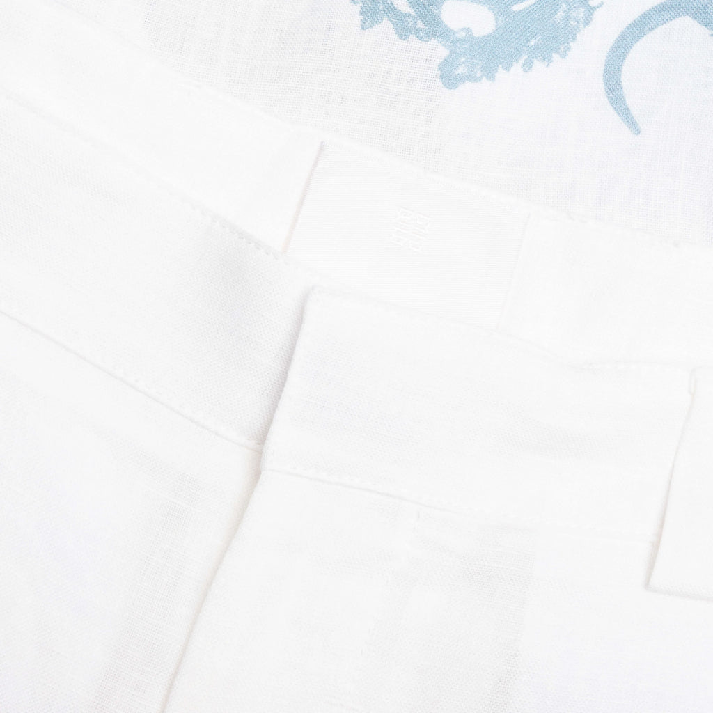 Linen Bermuda Hawaiian Shorts with Hubert Objects Print Blue White