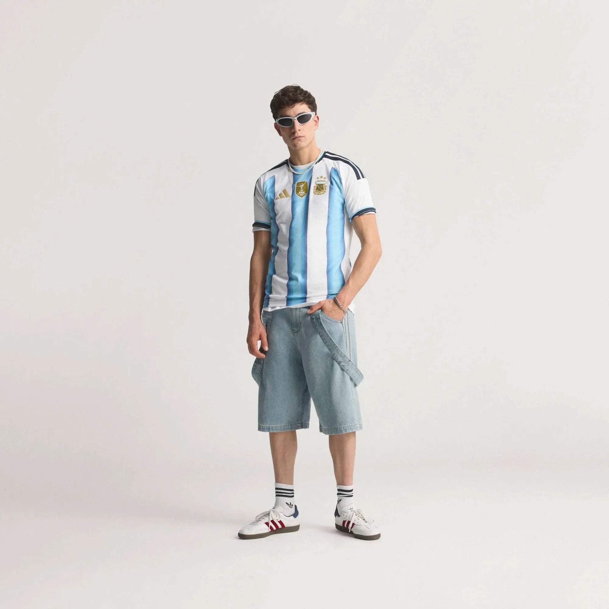 adidas Argentina Home Authentic Mens Soccer Jersey 26 White Blue