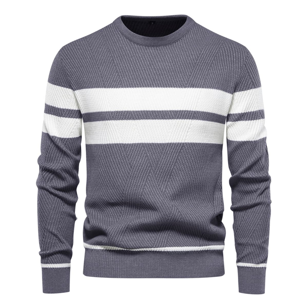 Mens Crew Neck Pullover Striped Sweater