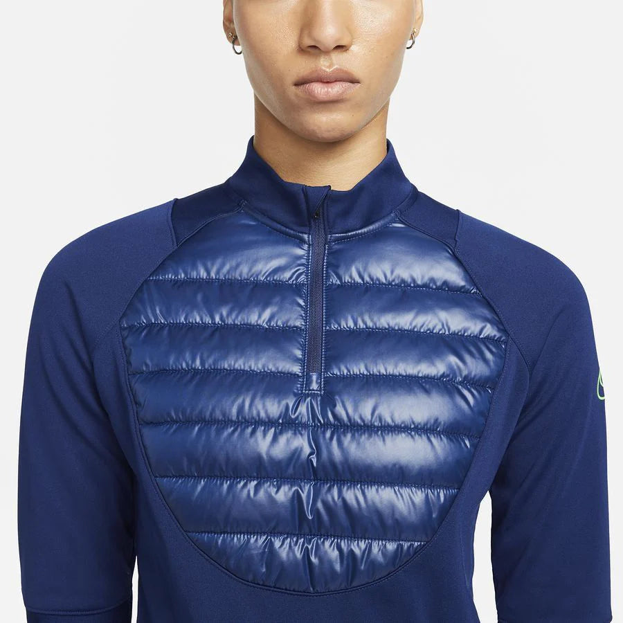 Nike Therma FIT Academy Winter Warrior Womens Soccer Drill Top Blue Void Volt