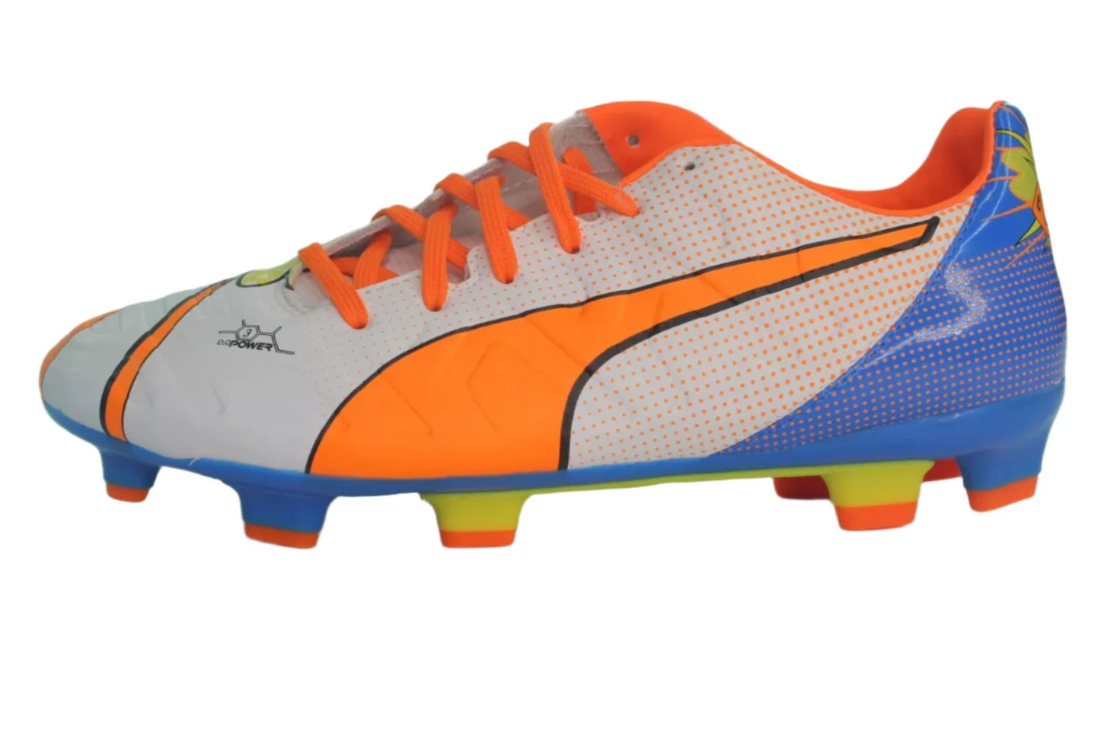 PUMA EvoPOWER 32 Pop FG Jr Firm Ground Youth Soccer Cleats White Orange Blue