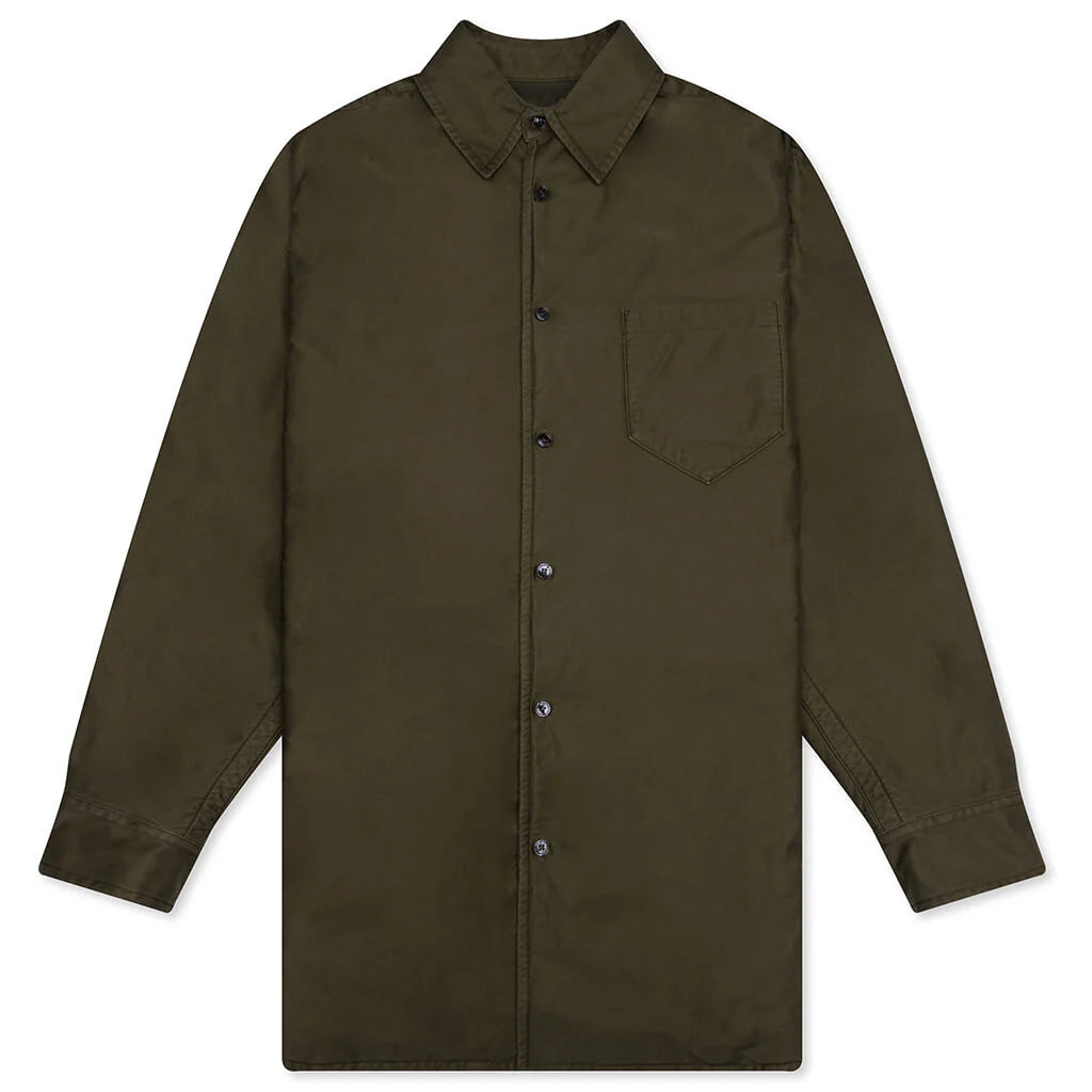 Padded Cotton Satin Shirt Military Green