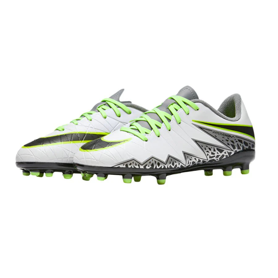 Nike JR Hypervenom Phelon II FG Soccer Cleats Pure Platinum Metallic Silver Ghost Green