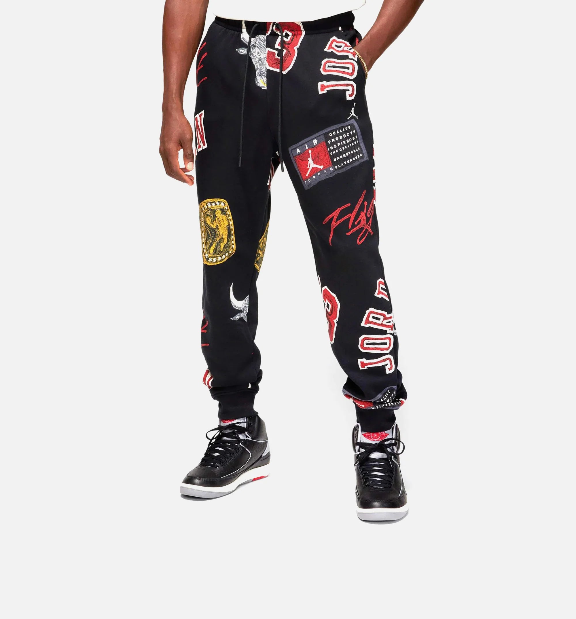 Brooklyn Fleece All Over Print Joggers Mens Pants Black Red