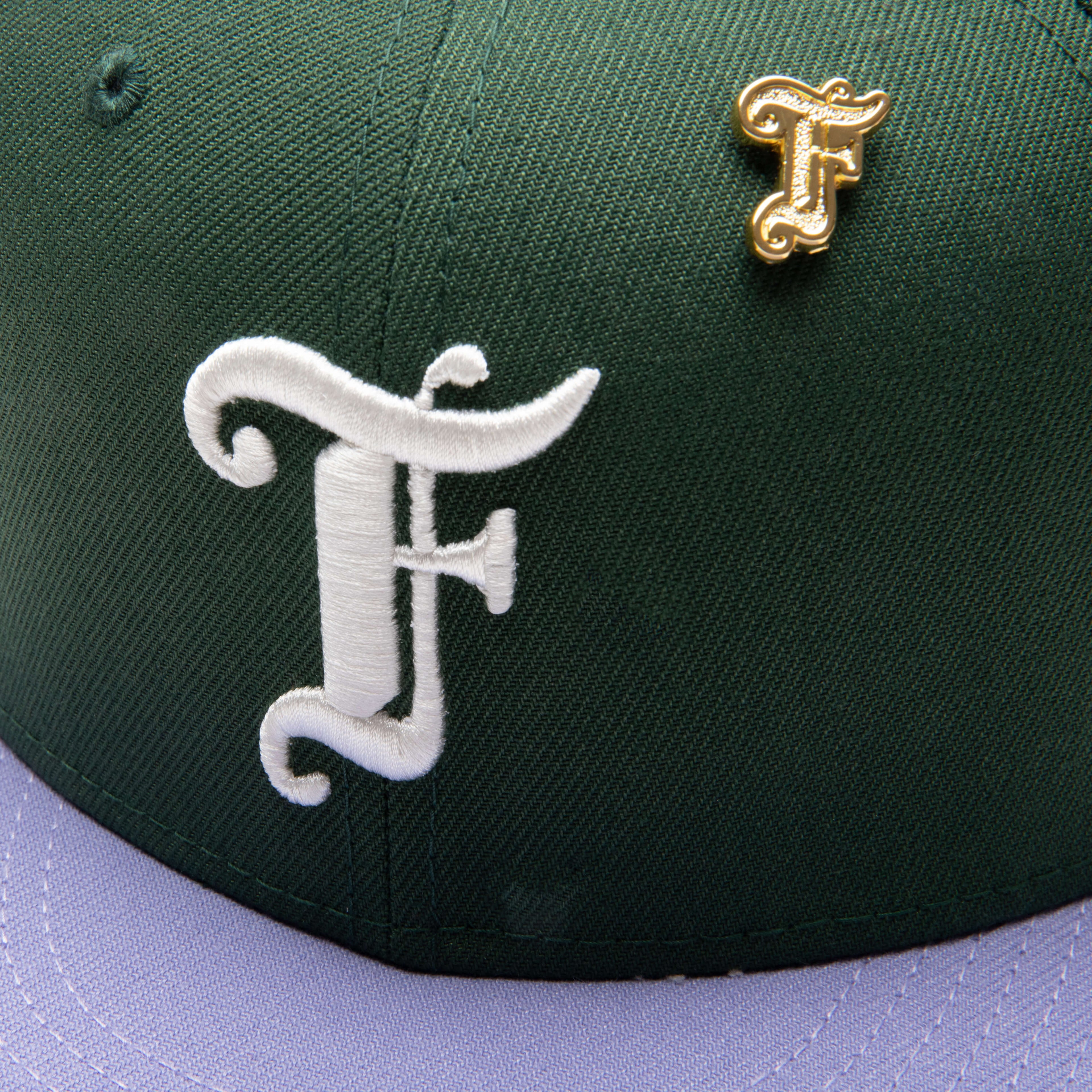 Feature x New Era Old English F Snapback Hat w Pin Cilantro Lavender