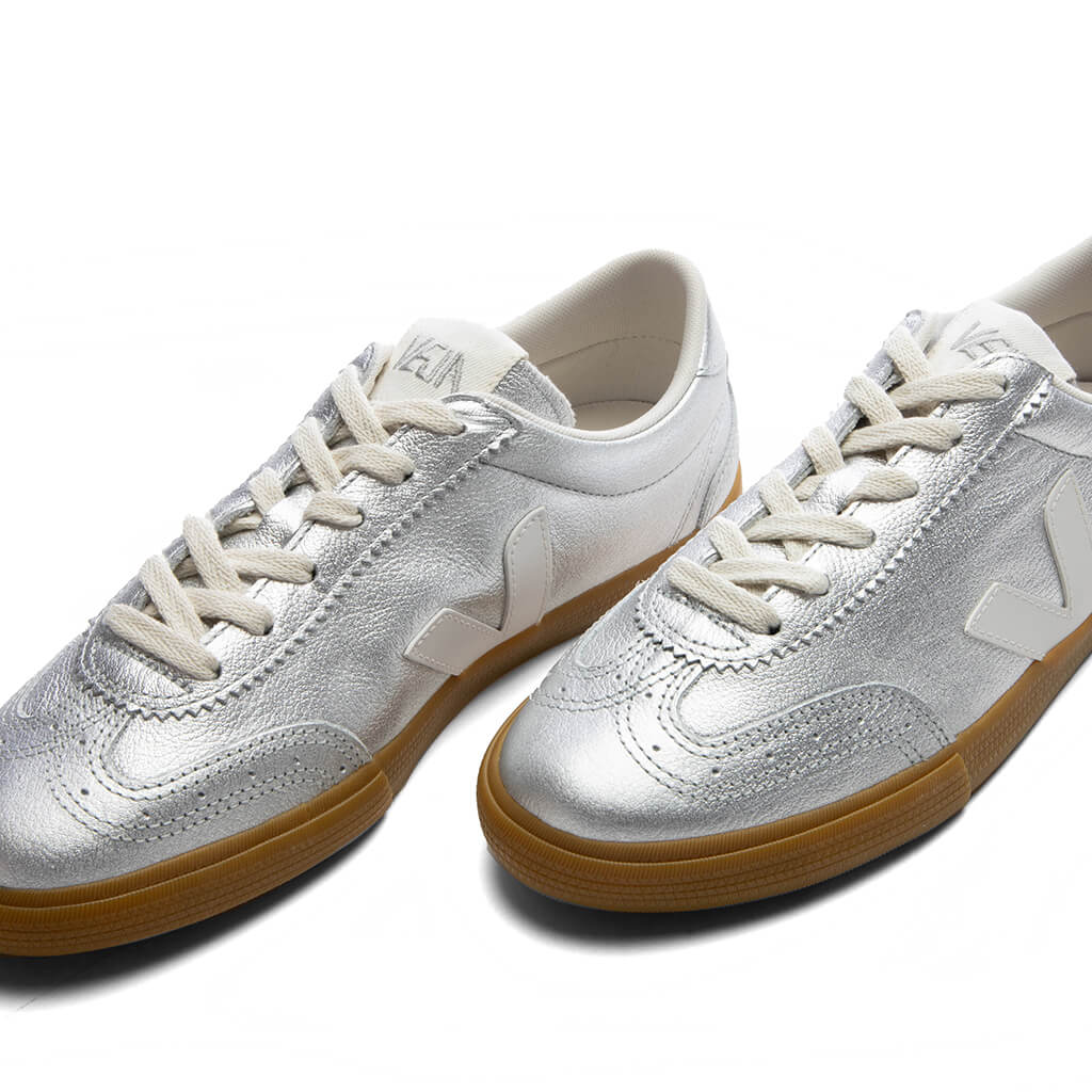 Womens Volley Leather Silver White Natural