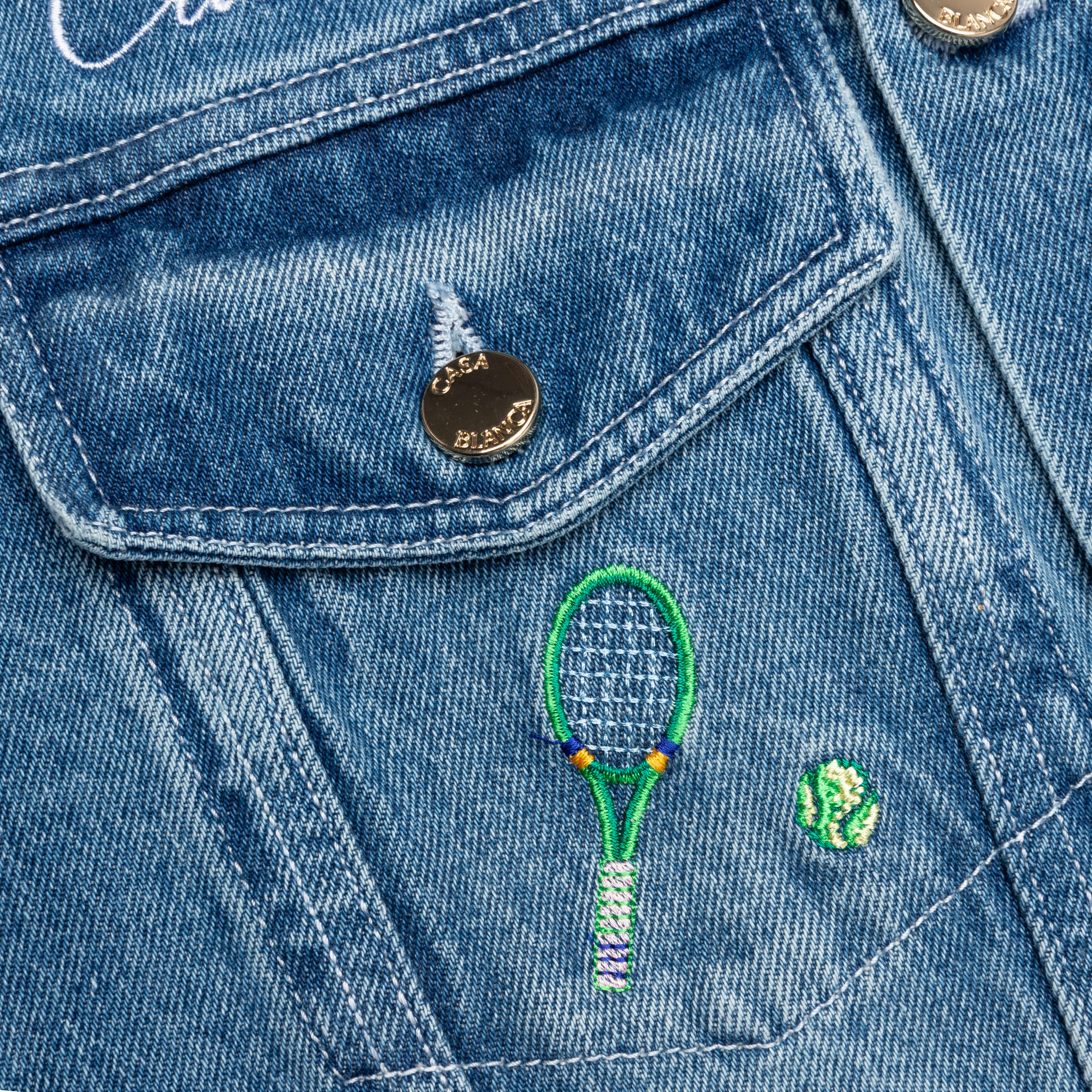 Stone Wash Denim Embroidered Motif Jacket Stone Wash