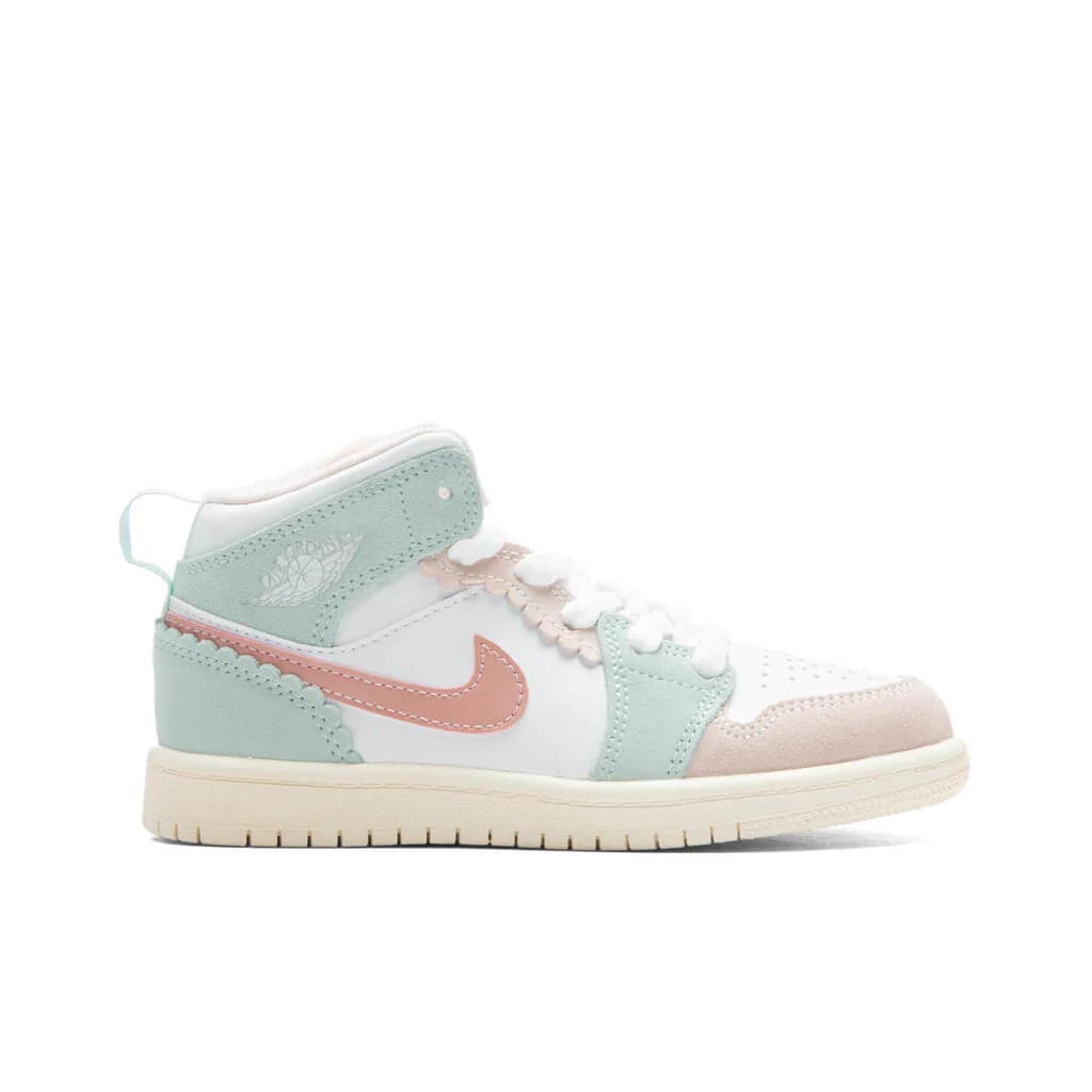 Air Jordan 1 Mid SE PS White Pink Oxford Jade Ice