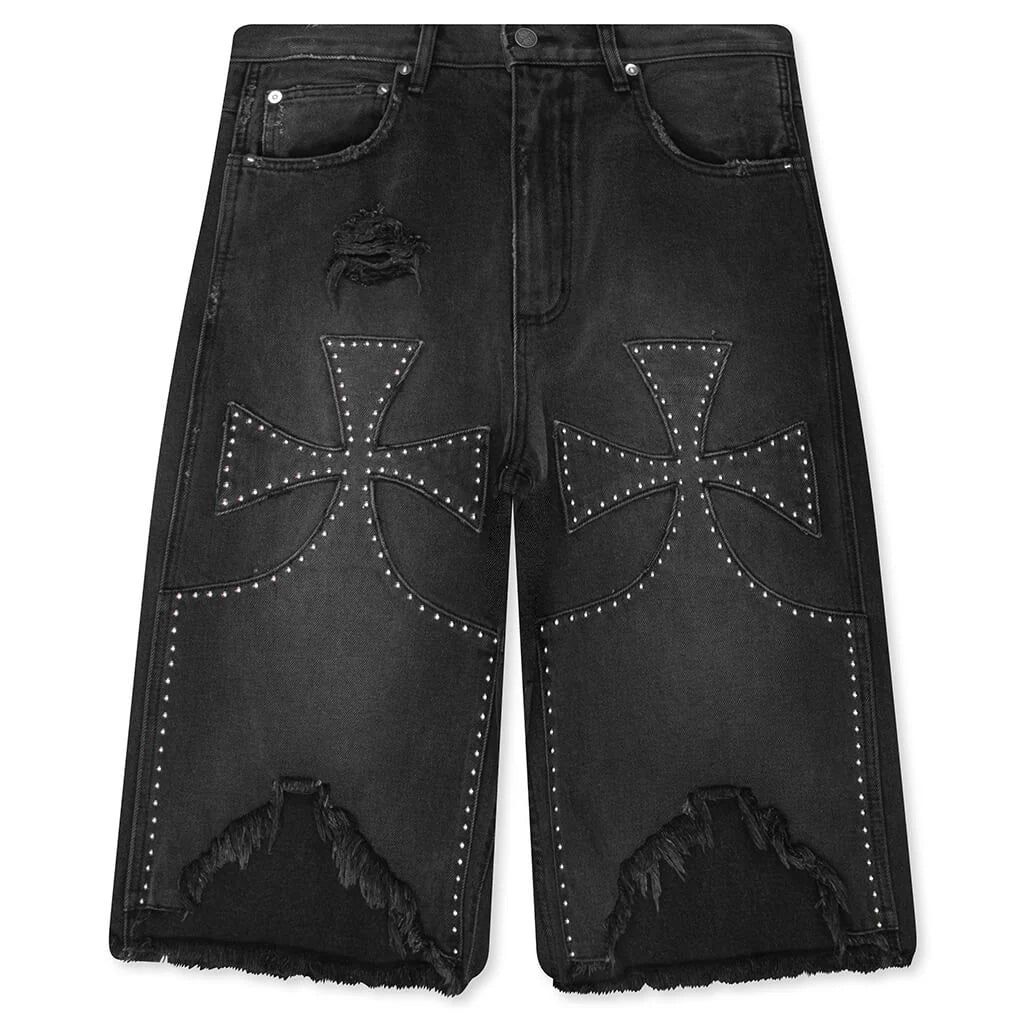 Studded Chopper Short Washed Black