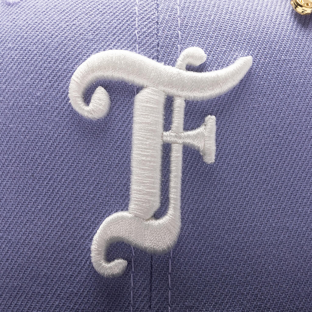 Feature x New Era Old English F Snapback Hat w Pin Lavender Night Shift Navy