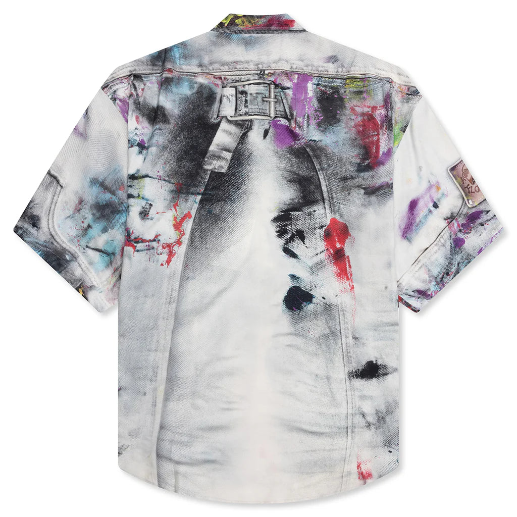Painted Trompe loeil Print Button Up Shirt White Multicolor
