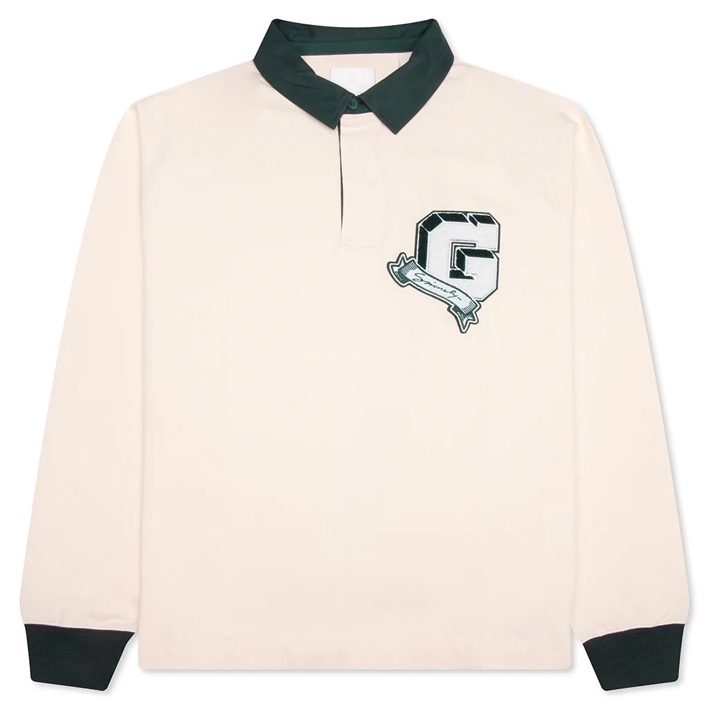 College Long Sleeve Polo White Green