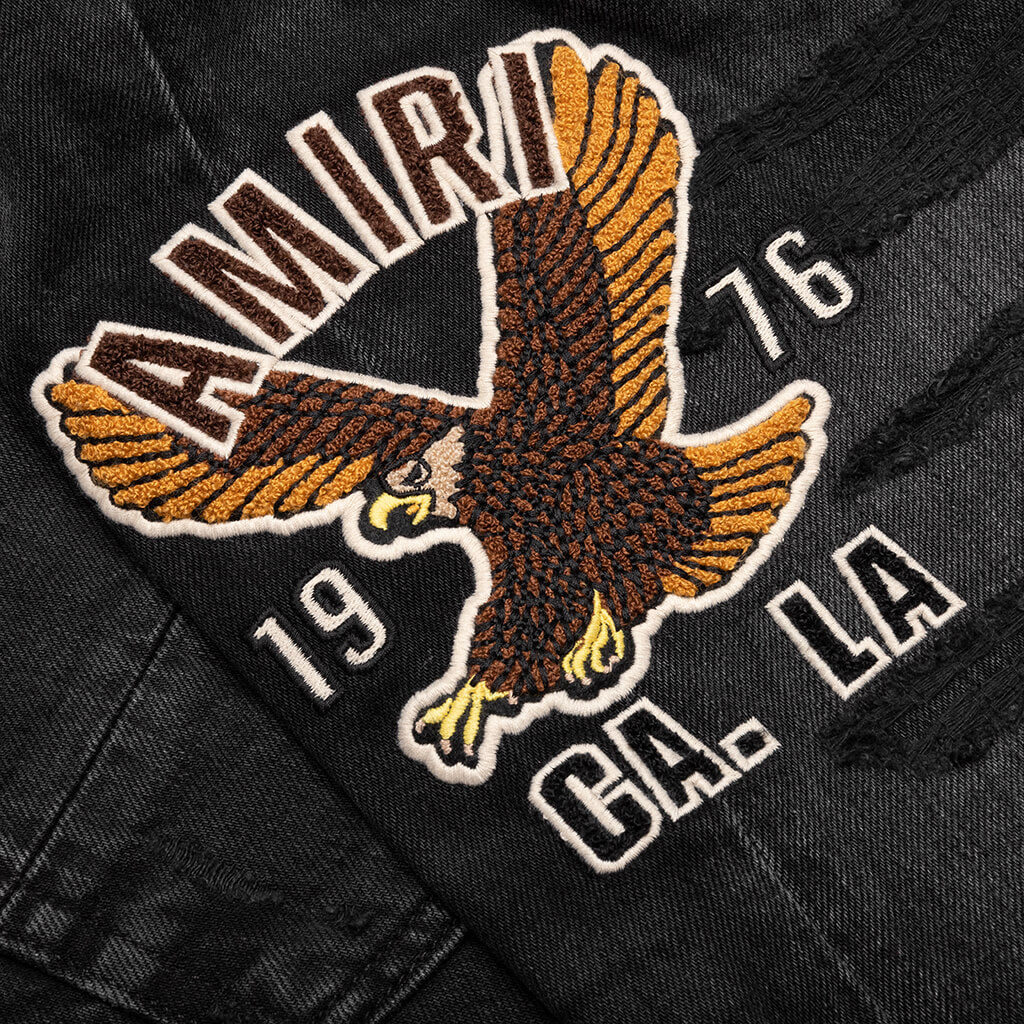Varsity Eagle Logo Straight Jean Faded Black