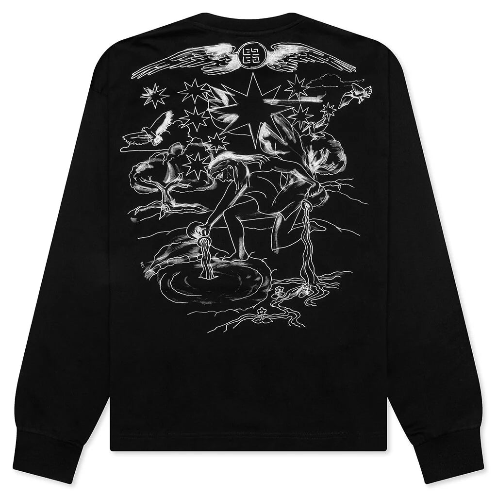 Tarot Print Boxy Fit Long Sleeve T Shirt Black