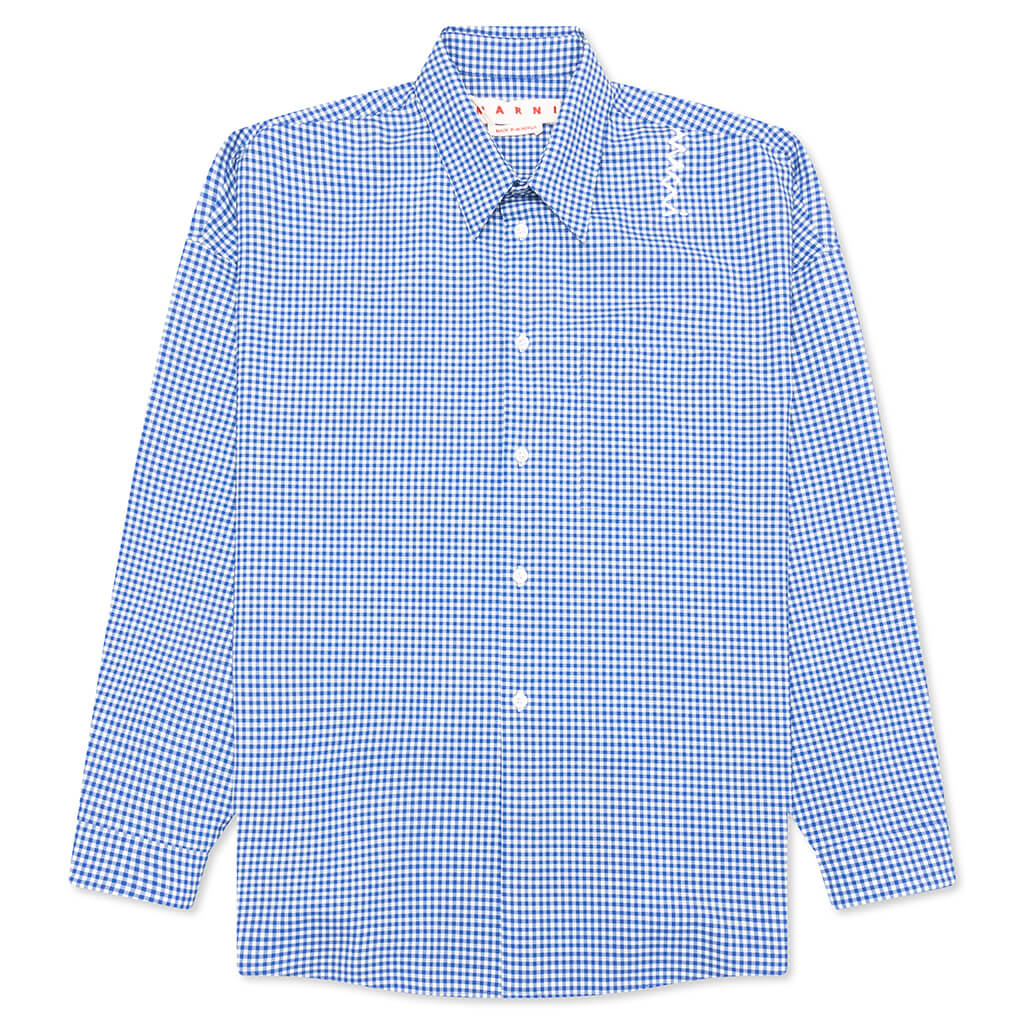 Checked Wool Shirt Blue White